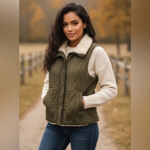 Bernardo Dual Charm Reversible Sherpa Liner Full Zip Vest Winter Casual